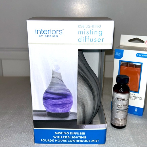 Misting Diffuser with RGB Lighting, Fragrance Oil and Dual Port Wall Charger NWT - Picture 3 of 12